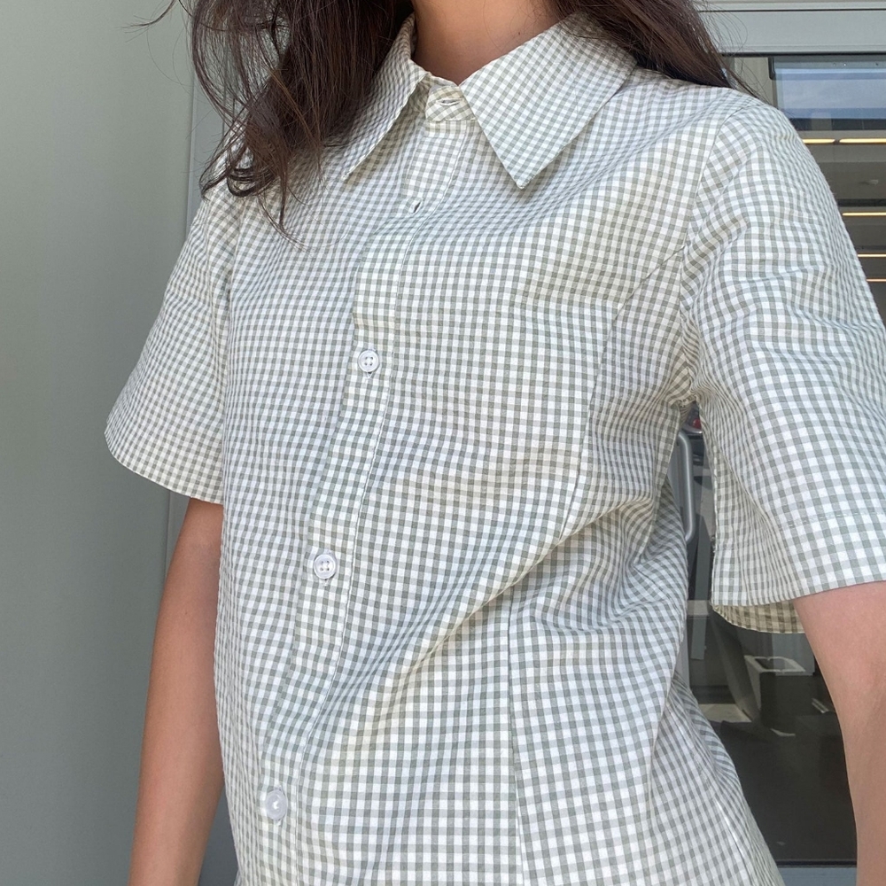 OAK + FORT COLLARED MINI GINGHAM DRESS - Picture 3 of 13